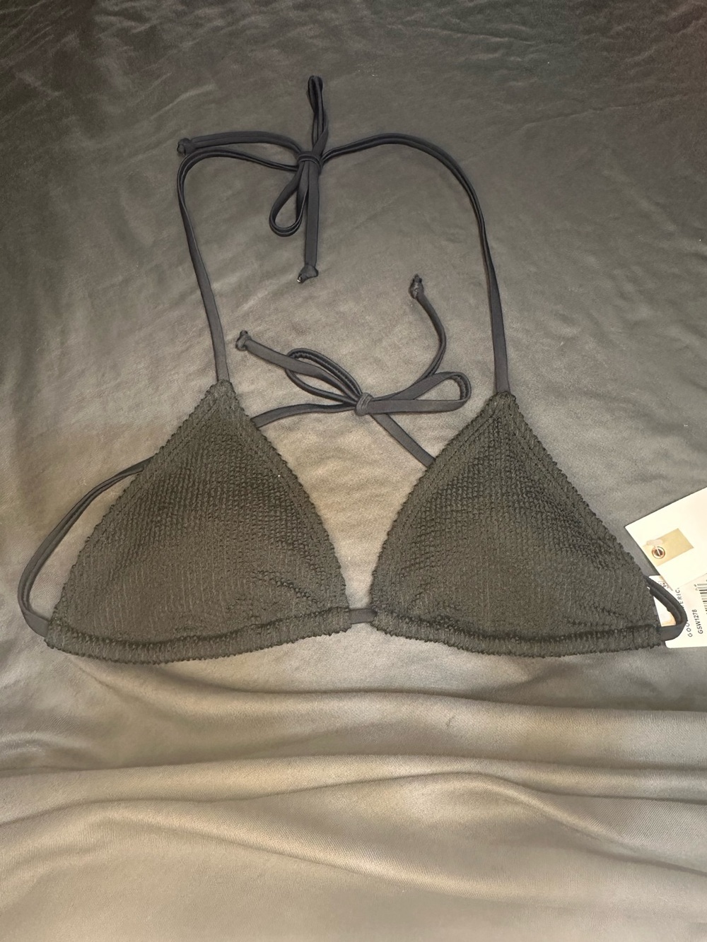Good American NWT Always Fits Triangle Textured Black Bikini Top S/M